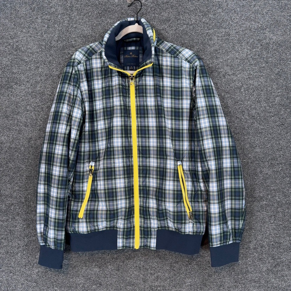 Brooks Brothers Bomber Jacket Mens Medium Blue Plaid Zip Up Puffer Coat Camp